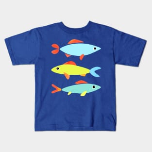 THREE COLORFUL FISH - 3 Fishes in Vibrant Blue, Red, Orange, and Green Kids T-Shirt